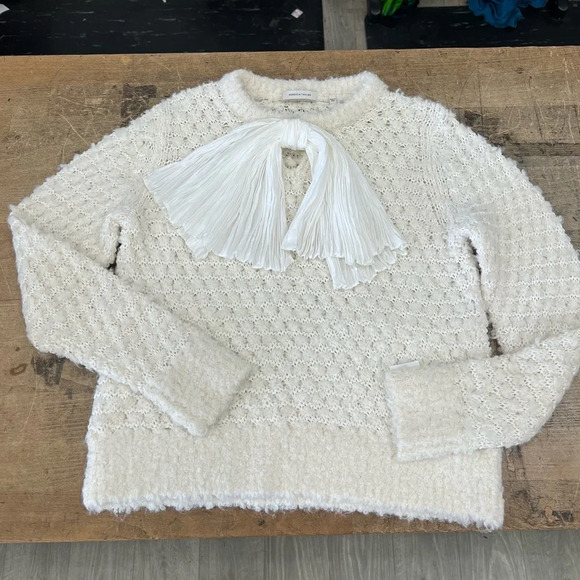 Rebecca Taylor Ivory Cotton-Blend Sweater With Removable Bow EUC size Large - Picture 2 of 5